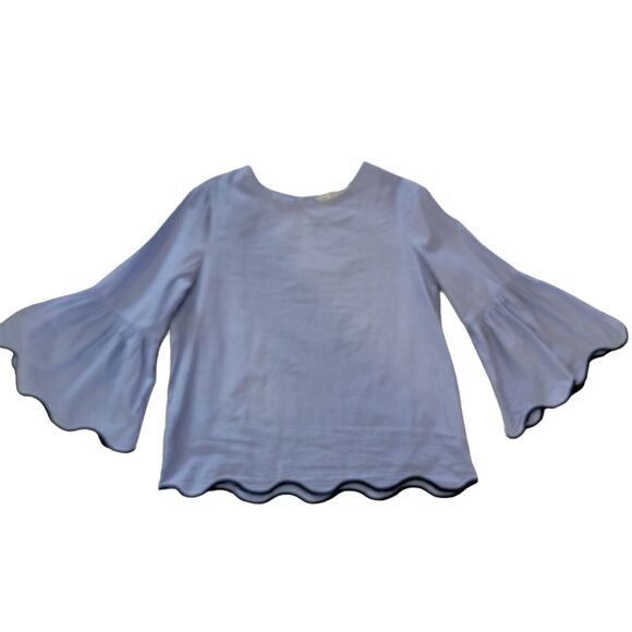 Zara Collection Top Womans Small Blue Pinstripe Bell Sleeve Contrasting Trim - Picture 1 of 5